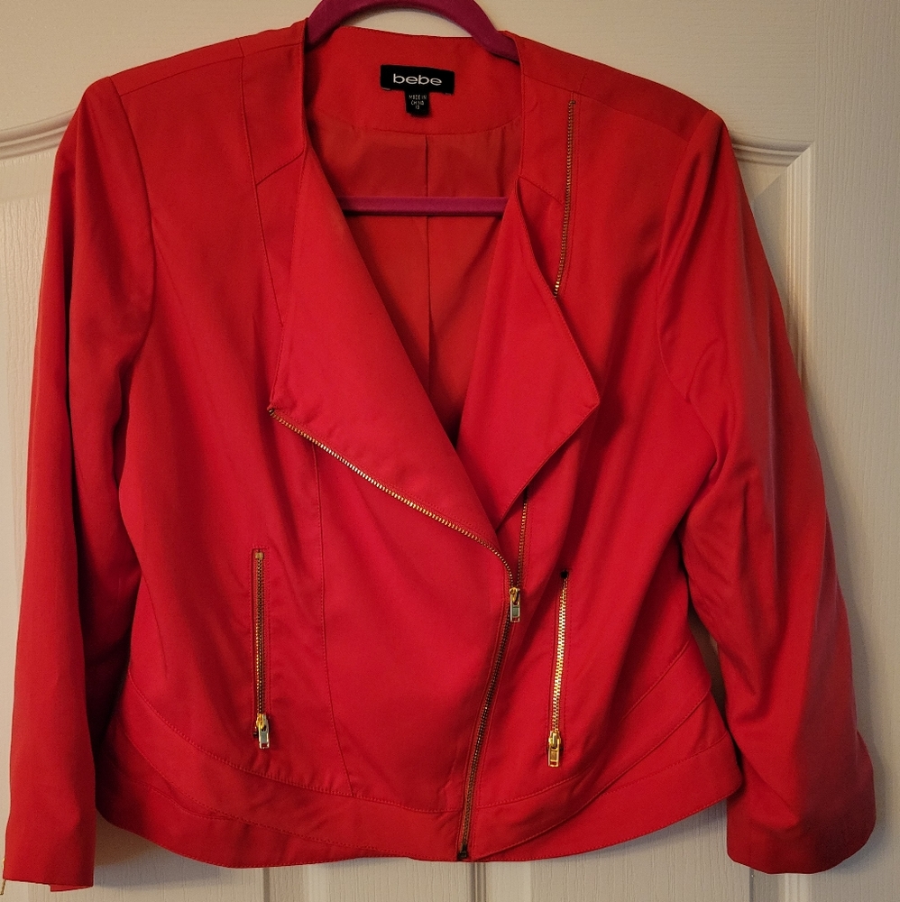 bebe Red Asymmetrical Zip Blazer